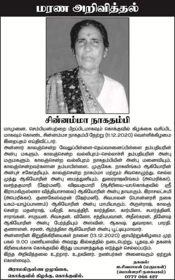 Read more about the article துயர்பகிர்வு-சின்னம்மா நாகதம்பி
