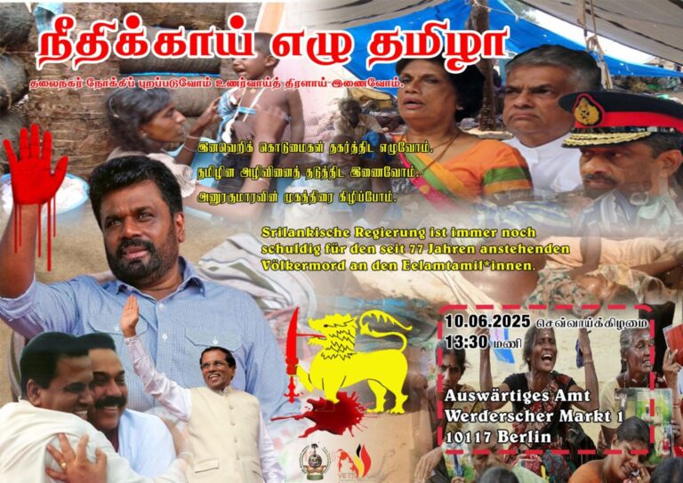 Read more about the article நீதிக்காய் எழு தமிழா! யேர்மனியின் தலைநகரில் ஆர்ப்பாட்ட ஒன்றுகூடல் 10.06.2025